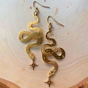 Gold Celestial Snake Drop Earrings North Star Moon Serpent Jewelry Women NEW